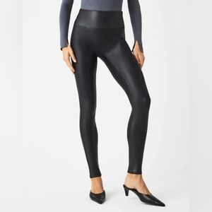 SPANX Faux Leather Leggings, Black, Small, Compression Slimming